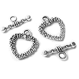 Heather's cf 39 Pieces Silver Tone Pattern Heart Clasp Toggle Findings Jewelry Making 19X16/20X8mm(D)