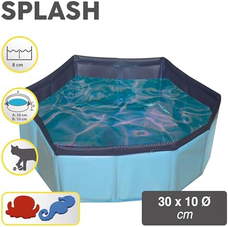 Piscina per Gatti Pieghevole, Parco giochi per gatti all'aperto, Vasca da bagno con giocattoli, Dimensioni: 30X10cm