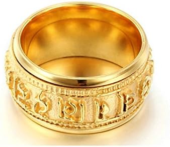 Jiedeng Jewelry Men's Ring Stainless Steel Ring with Rotatable Mantra Retro Biker Gothic Punk Friendship Partner Ring for Men Gold - With Gift Bag