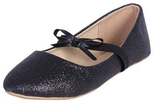 'Eddie Marc Girls Glitter Ballet Flats, Black, Size 2'