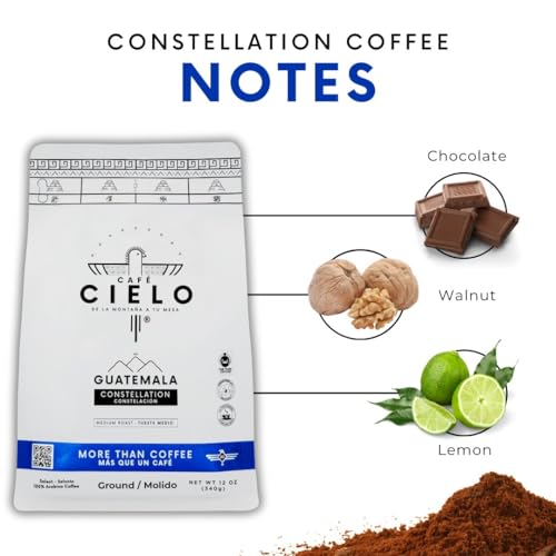 CAFÉ CIELO BLEND CONSTELLATION, THE COFFEE FROM GUATEMALA, 100% GUATEMALAN ARABICA COFFEE, ARTISANAL CULTIVATION SINGLE ESTATE COFFEE. (GROUND, 340G/12 OZ), ENRICHED WITH NOTES OF CHOCOLATE, WALNUT AND LEMON.