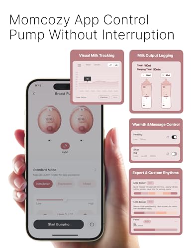 Momcozy Wellness 1 Wearable Breast Pump, Warm-Massage Hands-Free Pump with Heated Flange&Simulated Massage for Comfortable Breastfeeding&Let-Down, App-Controlled, 4 Modes 12 Levels, 180ml/6oz
