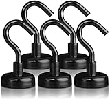Strong Heavy Duty Magnetic Hooks (5 Pack) - 40lb Black Magnet Hook Set for Multi-Purpose Hanging, Refrigerator, Cruise Cabins, Key Holder, Indoor/Outdoor Organization - Bonus 3M Non-Scratch Stickers