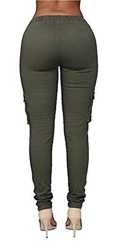 Coutgo Womens Casual stretch drawstring skinny pants cargo jogger pants (XXXL, green)