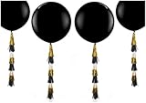 Fonder Mols 34 pcs 36'' Giant Black Round Latex Party Balloons with Metallic Gold Black White Paper Tassels Graduation Party Hanging Decoration