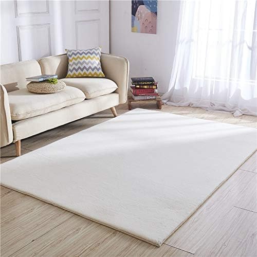 SODKK Soft Rabbit Faux Fur Rugs Farmhouse Rug High Pile Washable Rubber Backing for Bathroom Outdoor Porch, 140x210cm Rectangle, White