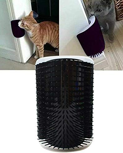 Self Groomer with Catnip Pouch,Cat Self Groomer Wall Corner Massage Groomer Cat Self Grooming Brush Black…