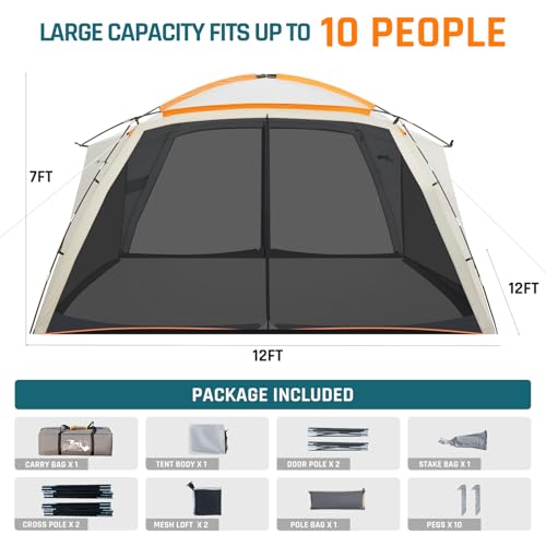 DMH OUTDOORS 12x12 FT Screen House Tent with Mesh Walls, 2 Doors, Water Resistant image 20