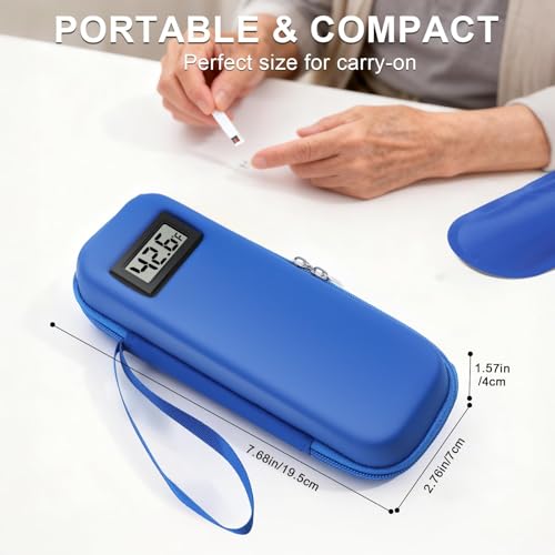 Insulin Cooler Travel Case with Temperature Display: TSA Approved Medication Diabetic Cooler for Travel, Diabetes Case for Insulin Pens for Daily Use & Trip (Blue)