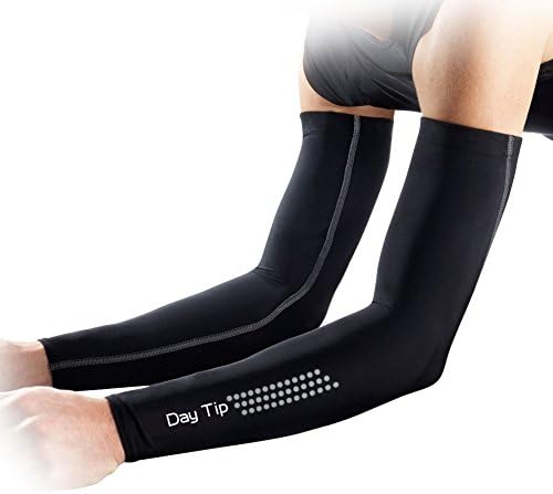 Compression Arm Sleeves, UV Protection Cooler, Sports Elbow Warmers Support for Cycling,Golf,Hiking,Baseball,Basketball 1 Pair (M, Black)