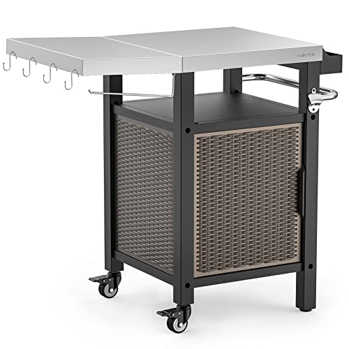 Onlyfire BBQ Storage Trolley, Garden Serving Table with Seasoning Box and Closed Storage Space for BBQ and Outdoor Cooking