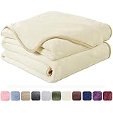EASELAND Soft King Size Blanket Winter Warm Microplush Lightweight Thermal Fleece Blankets for Couch Bed Sofa,90x108 Inches,Ivory
