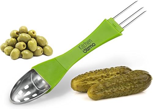 Kitchen Gizmo, 2 In 1 Condiment Tool - Stainless Steel Pickle Picker And Olive Scoop - Mess Free Solution For Serving Antipasto.
