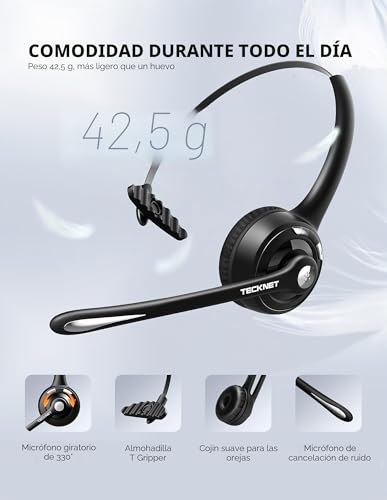 TECKNET Bluetooth & USB Dongle, Wireless Headphones with Noise Cancelling Mic, Mute for Trucker/Mobile Phone/PC/Call Center/Skype