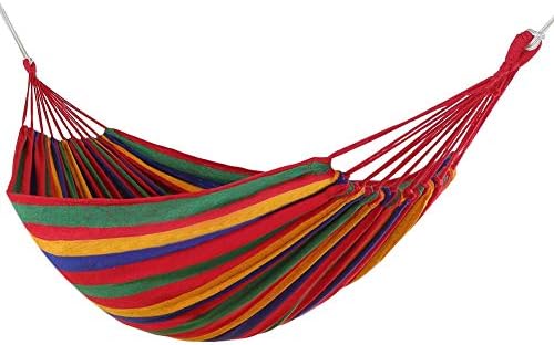 Ultralight Camping Hammock Portable Hammock for Backpacking Cotton Fabric Travel Hammocks Beach Swing Bed with Hardwood Spreader Bar Tree Hanging Suspended Outdoor Indoor Bed
