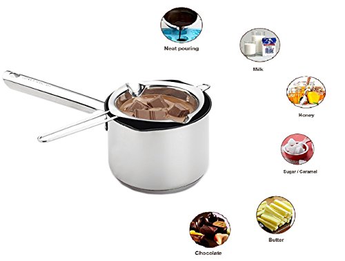 7TECH Stainless Steel Universal Melting Pot,Universal Double Boiler Insert,Double Spouts&Flat Bottom, Heat-resistant Handle, Melting Pot for Chocolate Butter Carame.(18/8 Steel) - Thumbnail 7