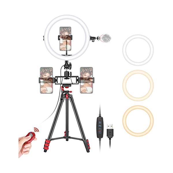 Neewer 10 Zoll Selfie Ringlicht mit Stativständer 3 Handyhalterungen LED Ringlicht mit weicher Röhre und Fernbedienungs…