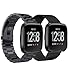 VIGOSS Metal Strap Compatible with Fitbit Versa Bands Black Men 2 Pack Solid Stainless Steel Versa Band + Milanese Loop Mesh Replacement Bracelet Wristband for Fitbit Versa Smartwatch
