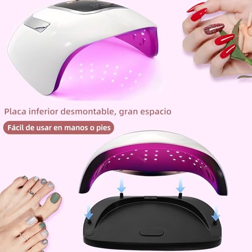 Lámpara de 280W UV/LED Lámpara para Uñas(con un par de guantes),Secador 66 Luces de Uñas,sensor de uña,con 4 Ajustes de Temporizador y Pantalla LCD de curado portátil