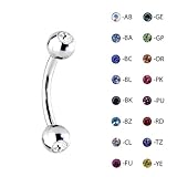 Steel Double Cz Gem Eyebrow Ring Curved Barbell 16,14 Gauge