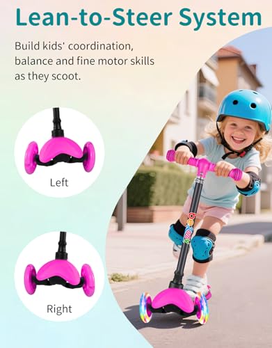 BELEEV 3 Wheel Scooter for Kids Ages 2-6, Scooter for Toddlers Girls Boys, 4 Adjustable Heights, Light Up Wheels, Lean to Steer System, Extra-Wide Deck, Kick Scooter for Children Beginners