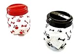 Cats BPA-Free Plastic Airtight Pet Treat & Food Storage Containers Canisters Black & Red Paw Print (Set of 2)