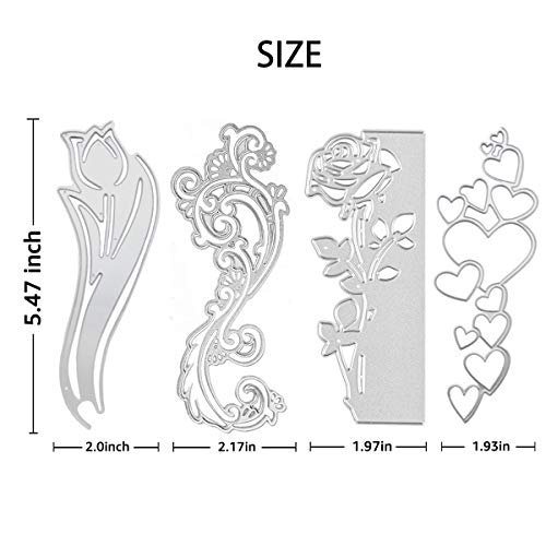 4 Pack Metallic Cutting Dies Embossing Dies Stencil Include Love, Rose Flower, Tulip Flower, Lace Shape for Scrapbooking Card Making DIY Crafts
