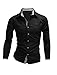 uxcell Men's Slim Fit Point Collar Contrast Trim Long Sleeves Button Down Dress Shirt Solid Black M US 38