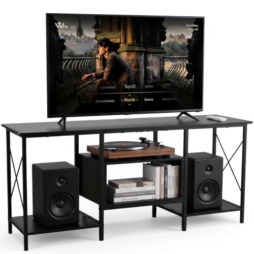 OSLIFE 120CM Muebles para TV Amplio con Cajones y Estantes Abiertos，Centro de Entretenimiento，Soporte para TV de 60/55 Pulgadas.Sala de Estar, Recámara，Estilo Industrial Moderno Vintage