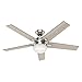 Hunter 54inch Contemporary Indoor Ceiling Fan with Light Kit and Remote Control Brushed Nickel Finish (Renewed)
