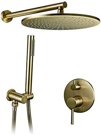 NCNKAPLE Shower Set 8/10/12 Inch Solid Brass Shower Set Bathroom Round Head Faucet Gold Handshower Diverter Mixer Golden Handheld Spray Set