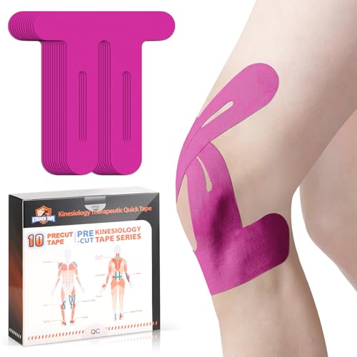 Ktquick Knie Tape Vorgeschnitten, 10 Stück, Precut Kinesiotapes Hautfreundlich Mit Perfektem Trage-Komfort, Wasserfestes &Amp; Elastisches Tape Kniegelenk Für Knieschmerzen - Rosa