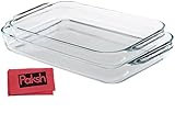 2PC Basics 2 & 3 Quart Value Plus Pack Glass Oblong Baking Dishes - Lasagna Pan Oven & Microwave Safe - Bundled with Timer & Cloth