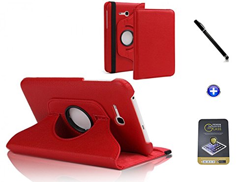 Kit Capa para Galaxy Tab E 7" T113/T115 Giratória 360 + Película de Vidro + Caneta Touch (Vermelho)