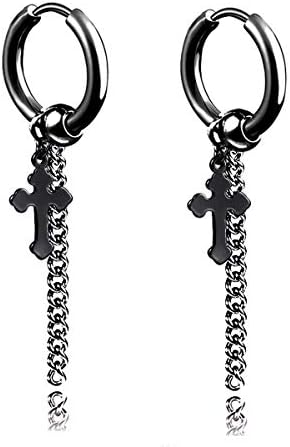 Ball Dangle Hoop Earrings Titanium Steel Cross Feather Awl Stud Earrings Unisex Piercing Jewelry 1 Pair