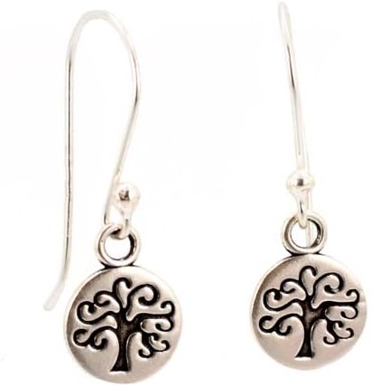 Tiny Round Family Tree of Life Dangle Earrings in Sterling Silver, Suitable for Children or Adults, #7433