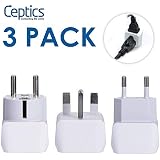 Complete European Travel Adapter Set by Ceptics - 2 In 1 Usa to Europe, Germany, England, Spain, Italy, Iceland, France, (Type G, E/F, Type C) - 3 Pack, Safe Grounded Perfect for Cell Phones, Laptops