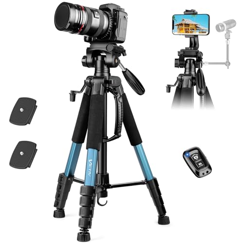 Victiv 188cm Camera Tripod for Canon Sony Nikon, Travel Tripod with Detachable 3-way Swivel Head, Camera Stand with Phone Holder & Remote Control, Upgraded Tripods with 1/4" Extension Interface-Blue