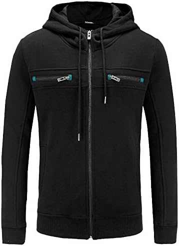 JoJoJoy Men's Full Zip Fleece Hoodie Lightweight Jacket Hooded Sweatshirt Cotton Coat Black Large