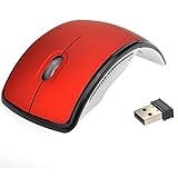 Foxnovo 2.4GHz Wireless Folding Foldable Arc Optical Mouse with USB Receiver for PC Laptop MacBook (Red)