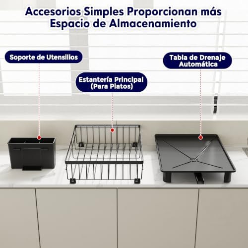 Escurreplatos Acero Inoxidable de Cocina con Drenaje Automático