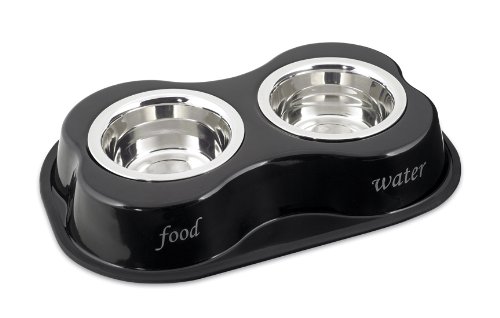 Buddy'S Line Bone Shaped Stainless Steel Double Diners Pet Bowl, 1-Pint