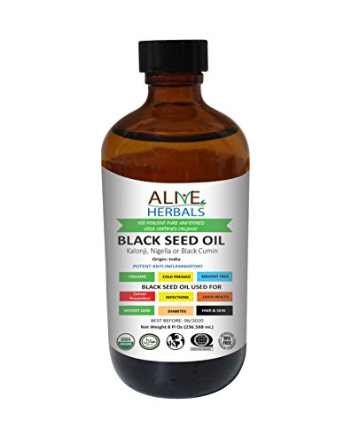 Alive Herbals Black Seed Oil Organic Cold Pressed - 100% Raw Unfiltered, Vegan & Non-GMO, No Preservatives & Artificial Color. Amber Glass 8 oz. (8 OZ Glass bottle) Alive Herbals Black Seed Oil Organic Cold Pressed - 100% Raw Unfiltered, Vegan & Non-GMO, No Preservatives & Artificial Color. Amber Glass 8 oz. (8 OZ Glass bottle)