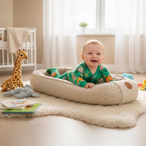 Baby Nest Soft Baby Nest - Cuddly and Portable Soft Nest for Cot Cot Pram Travel Bedroom - Cosy Warm Baby and Girl 90 x 50 cm Africa Khaki