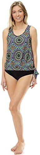 (RG2113) Riviera Swimwear Women's Plus Size Side Tie Tankini Swimsuit Top and Brief (8-24W) in Multi/Black Size: 10