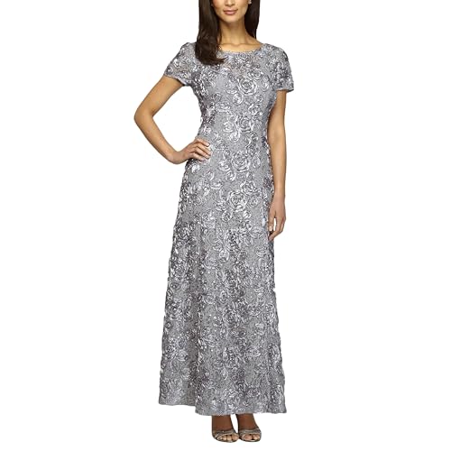 Alex Evenings Women's Long A-line Rosette Dress - - 12 Petite
