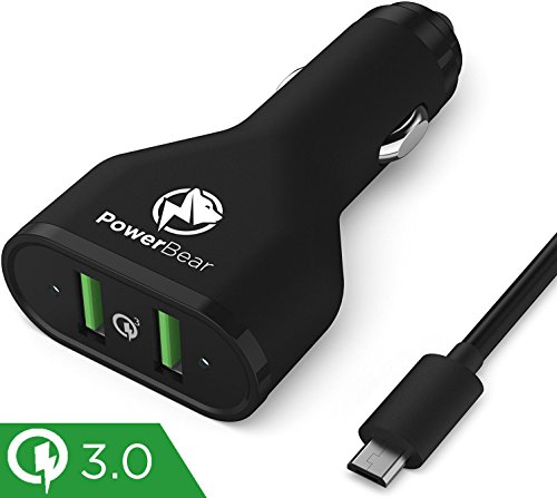 PowerBear Qualcomm Quick Charge 3.0 Car Charger [45W] 2-Port USB Car Charger | Dual-USB Ultra Fast Car Charger USB [Qualcomm 3.0 Certified] - Black [24 Month Warranty]