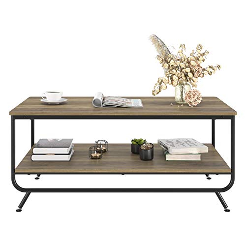HOMECHO Industrial Coffee Table, 2Tier Wood and Metal Rustic Cocktail