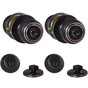 AmazonBasics Exterior Knob With Lock and Deadbolt, Classic, Oil Rubbed Bronze, Set of 2