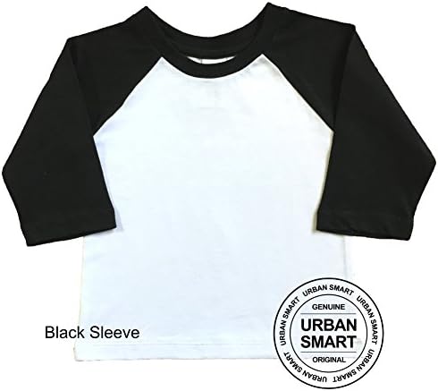 Urban Smart Toddler Raglan - Boy &amp; Girl Baseball Shirt - Kids Baseball Shirt - Baby Raglan - Infant Baseball Shirt. (12-18 Months, White/Black Sleeve)
